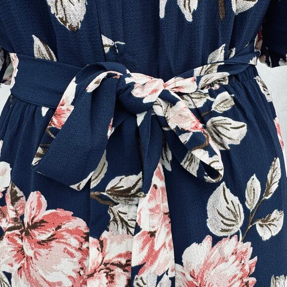 June & Hudson Jumpsuit Medium Navy Pink Cropped Wide Leg Dolman Sleeve - Picture 6 of 11